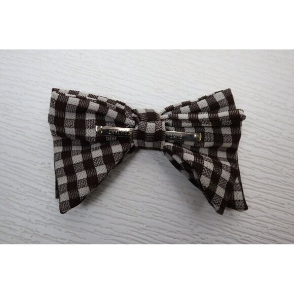 VINTAGE BROWN PLAID CLIP ON BOW TIE - Picture 4 of 4